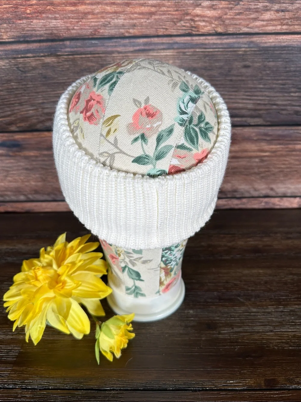 Michael Kors Cream Knit Visor with Gold MK Emblem